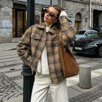 Checkered wool coat women's retro loose woolen coat rrkcq5-sy.myshopify.com