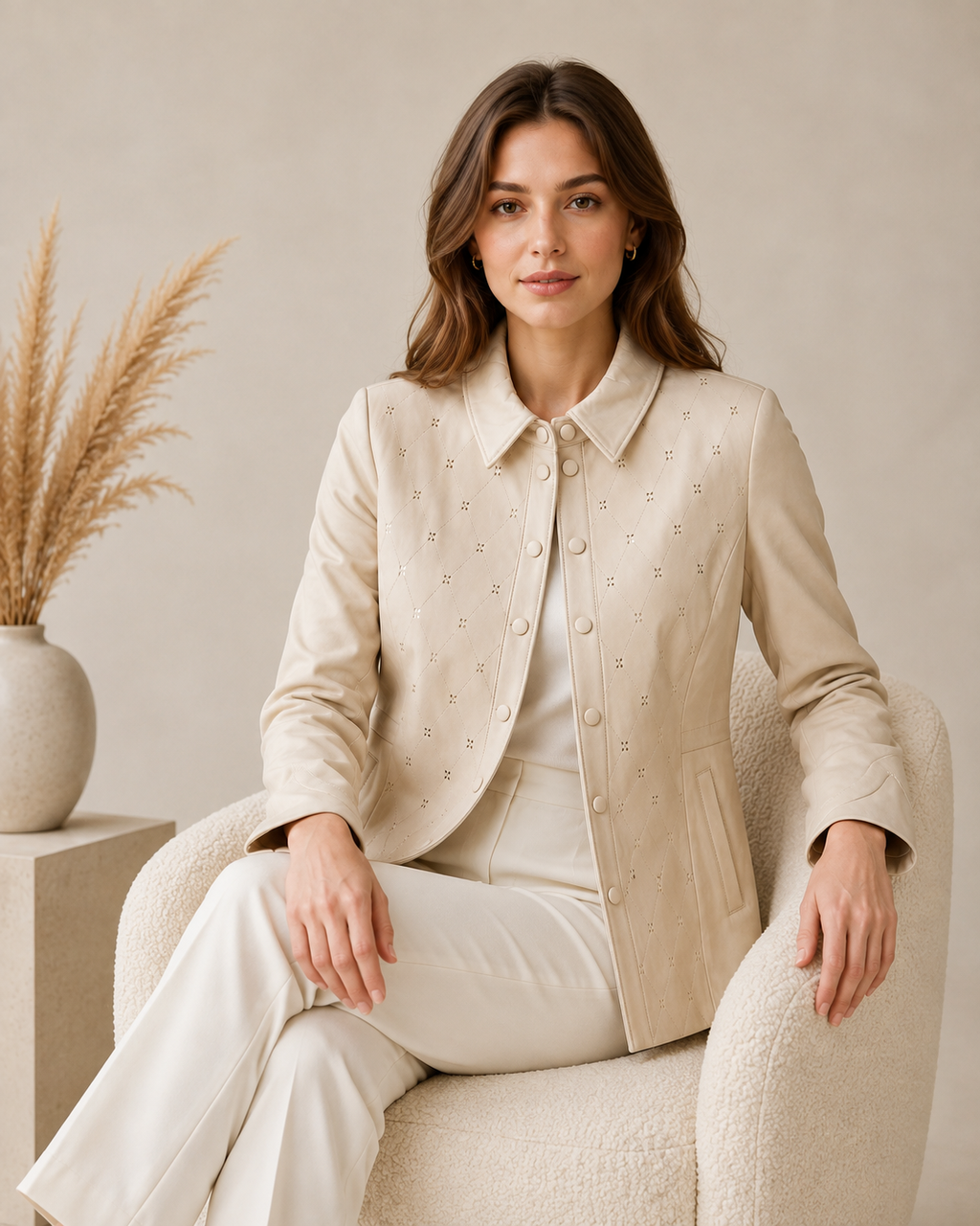 Women’s Genuine Leather Diamond-Quilted Jacket