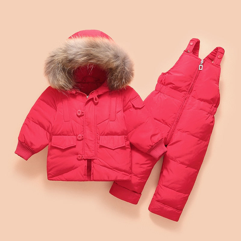 Winter Baby Boys Snowsuits Children's Down Jacket with Big Fur Hooed 4 Solid Colors with Zipper kids Down Jacket Set 2pcs rrkcq5-sy.myshopify.com