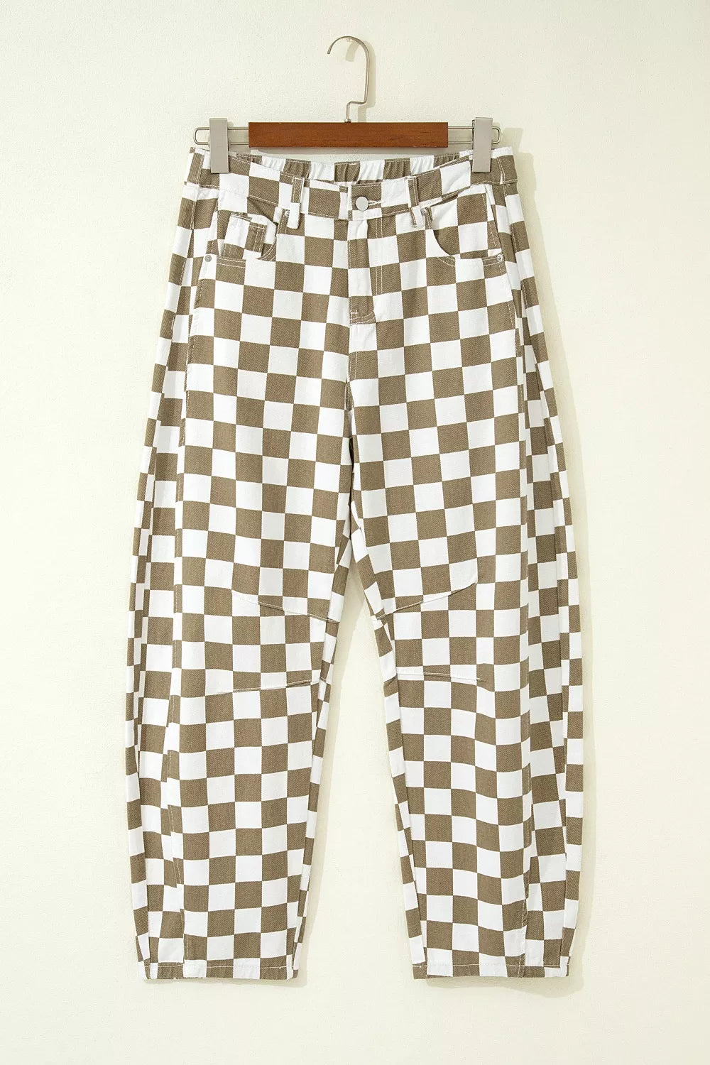 Women’s checkered denim barrel trousers product image