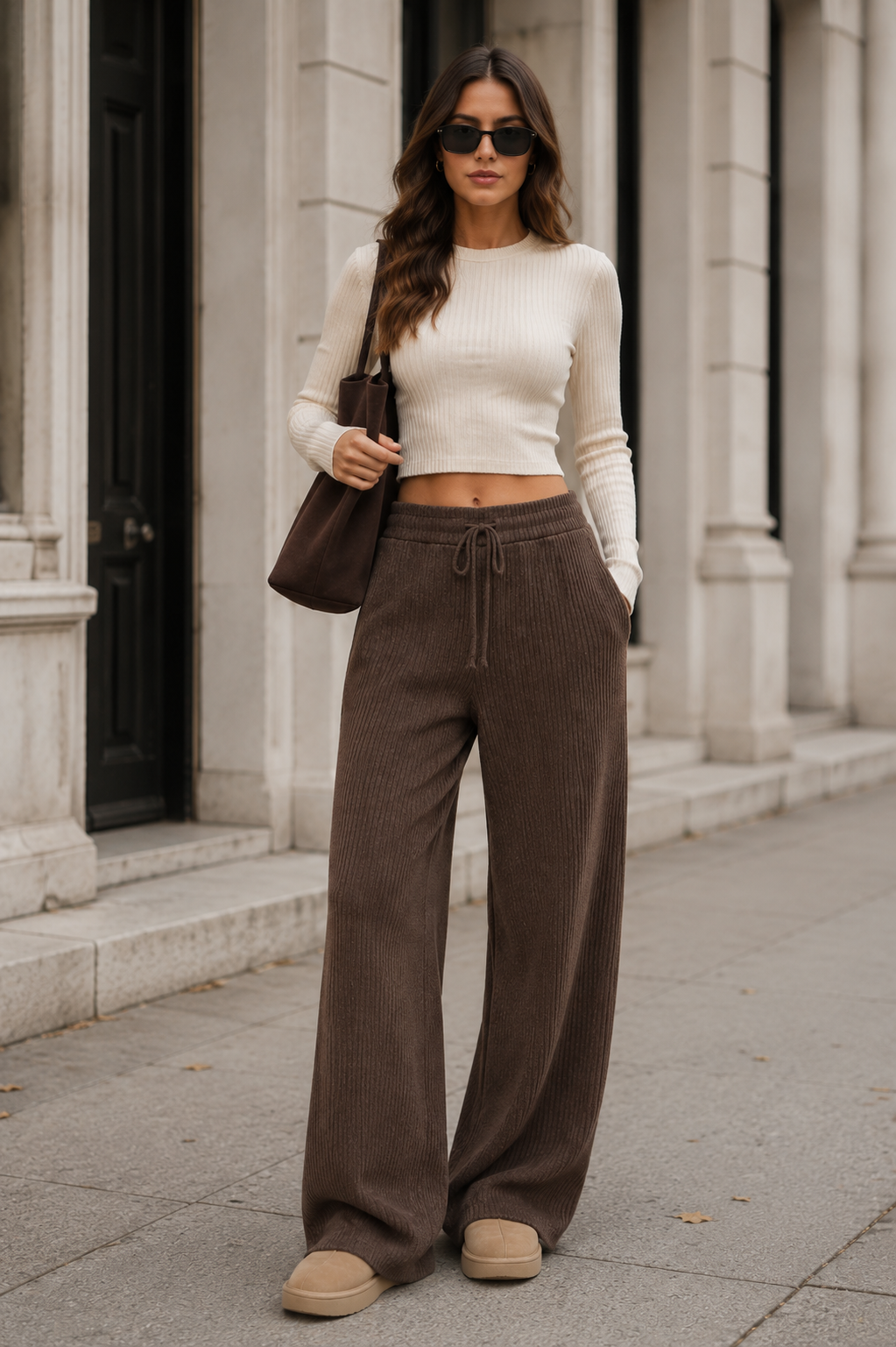 Women’s Cashmere Ribbed Wide-Leg Trousers