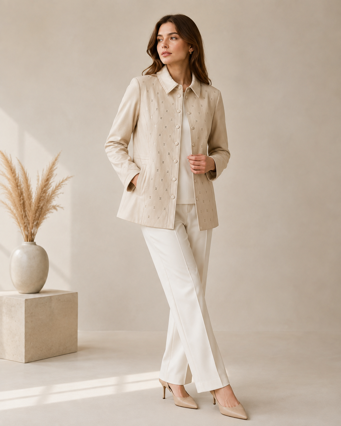 Women’s Genuine Leather Diamond-Quilted Jacket