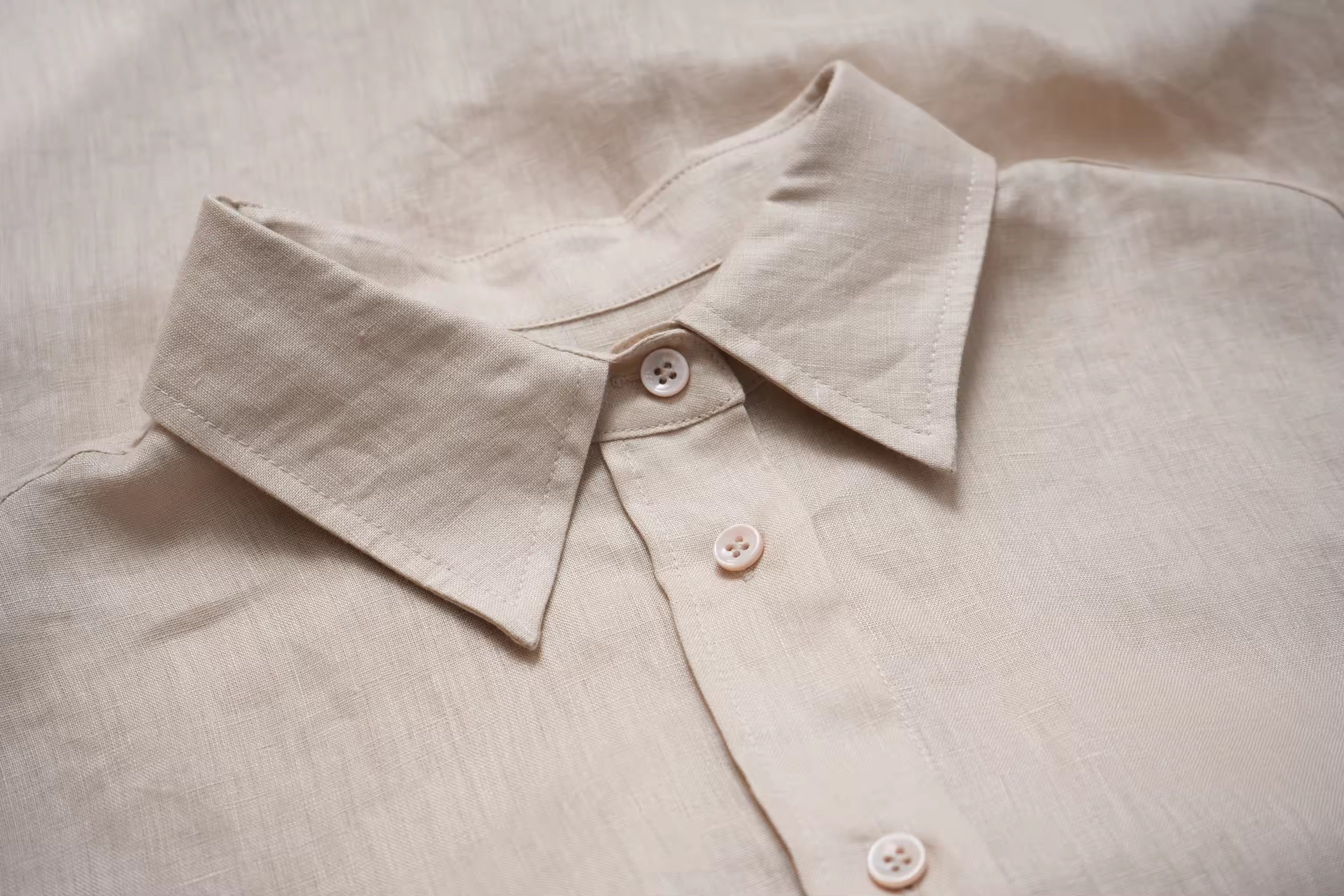 Women’s Linen Co-Ord Set Relaxed Shirt & Wide Leg Trouser – Beige