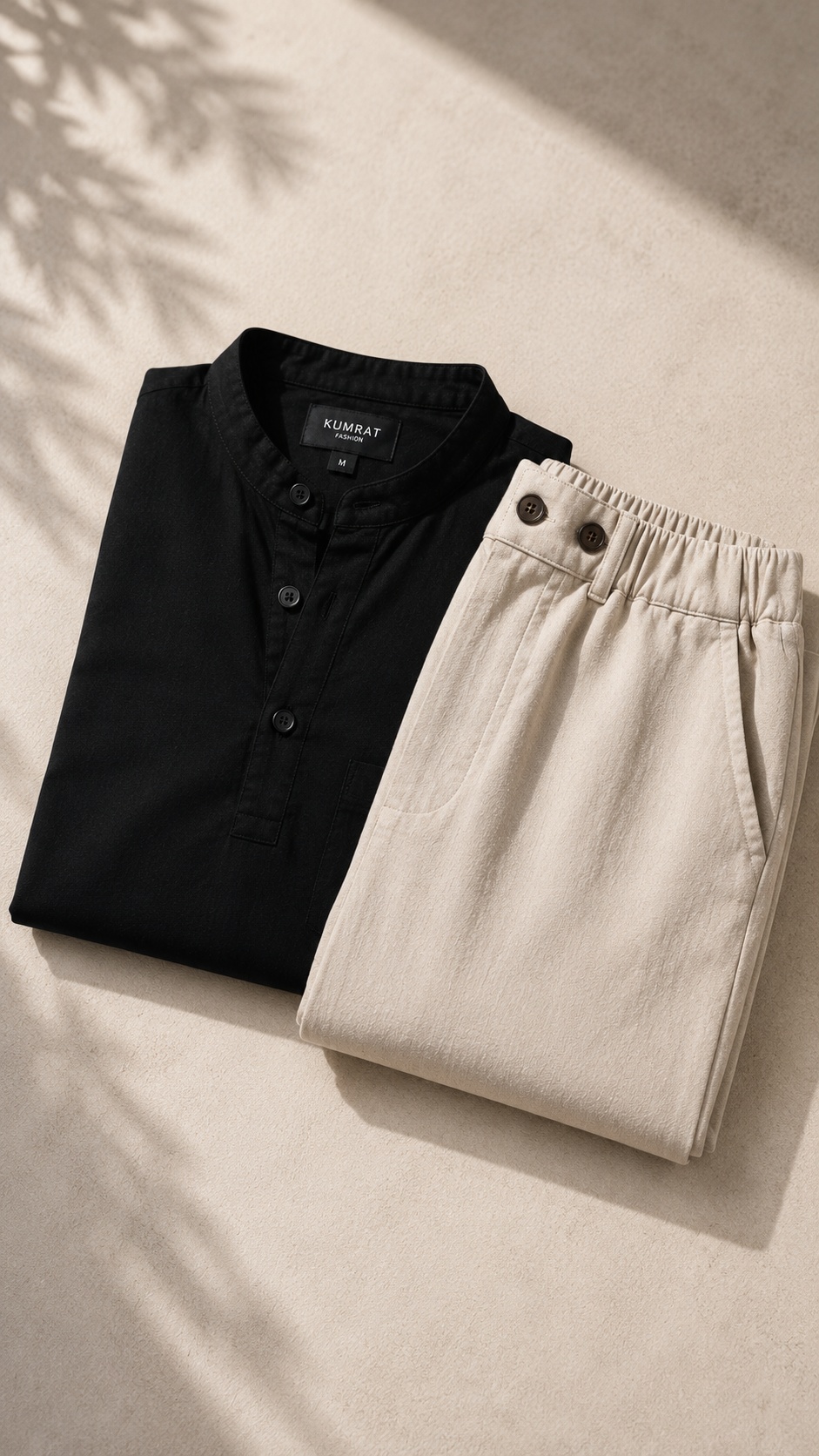 Men’s Mandarin Collar Shirt & Linen Trouser Set | Mix & Match Outfit