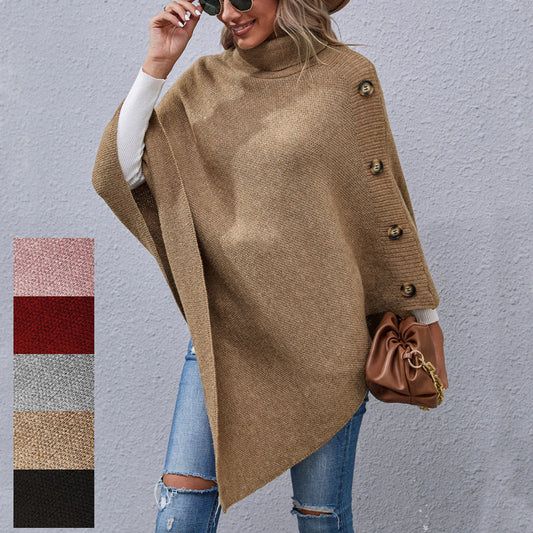 Autumn And Winter New Button High Collar Irregular Sweater Cape Women rrkcq5-sy.myshopify.com