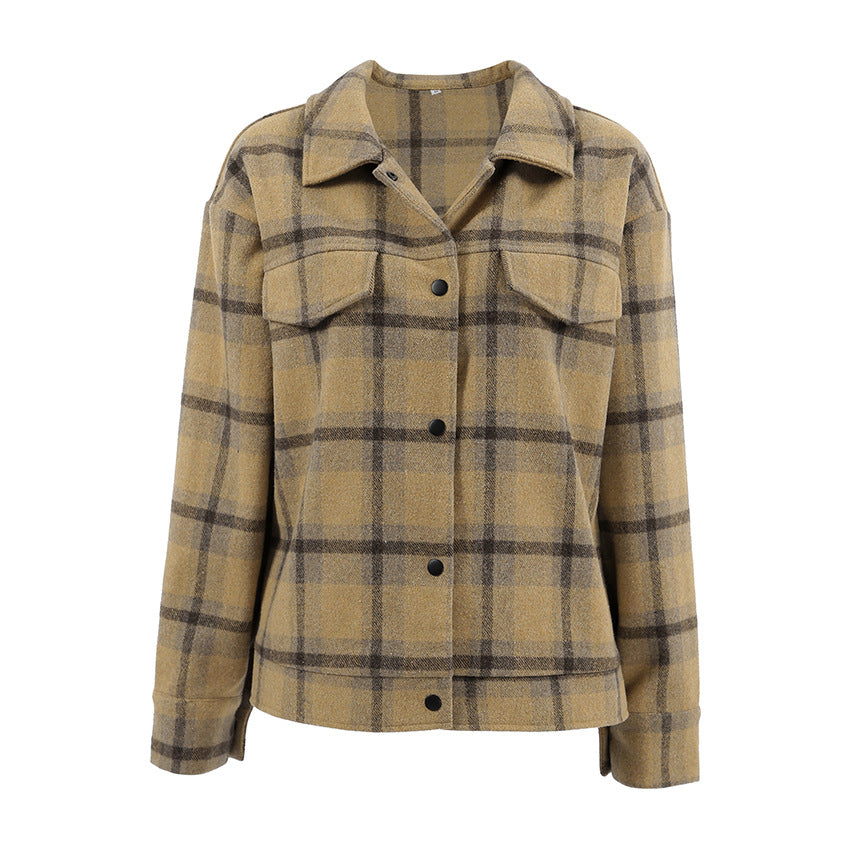 Checkered wool coat women's retro loose woolen coat rrkcq5-sy.myshopify.com