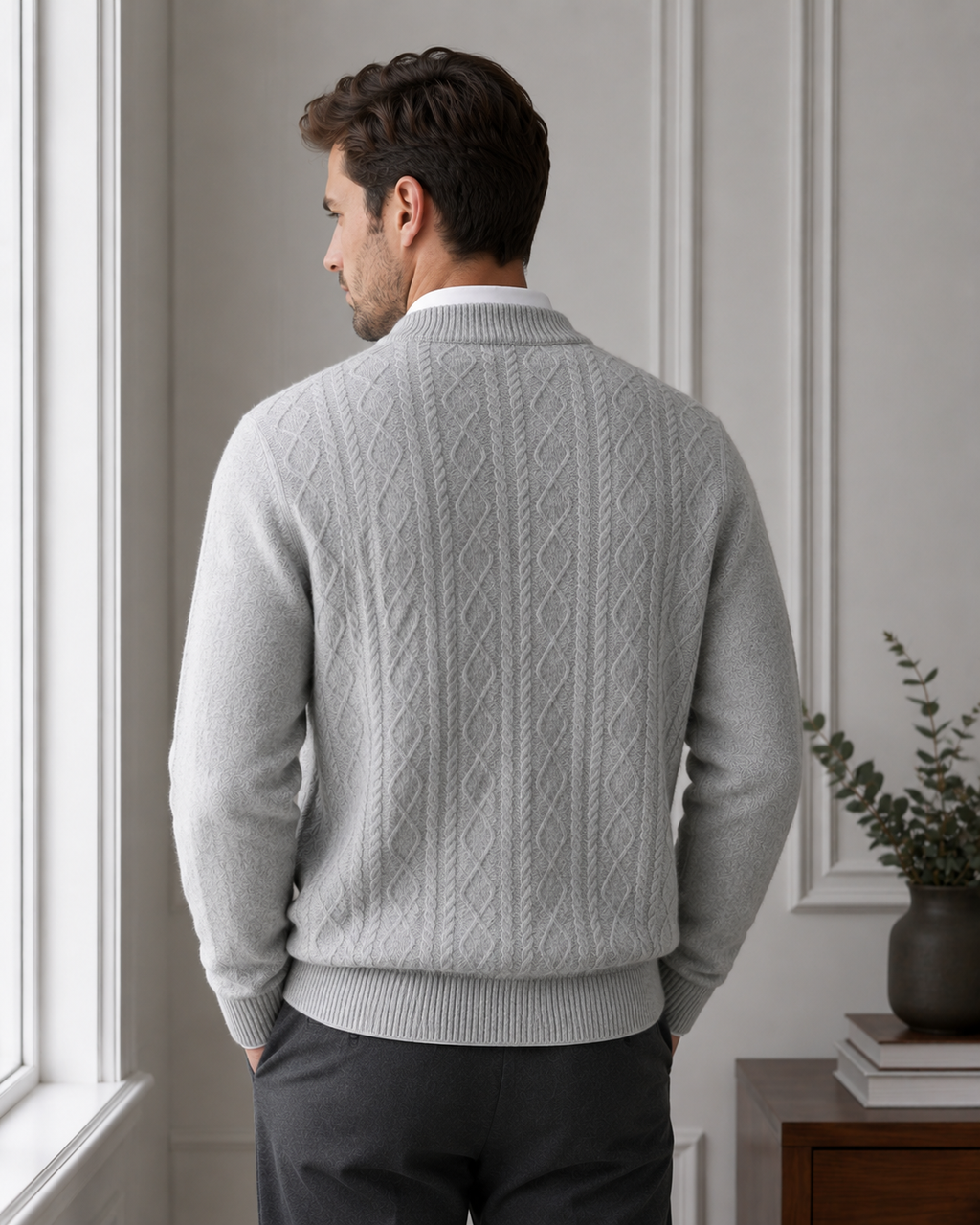 Men’s Cable Knit Sweater-100% Merino Wool
