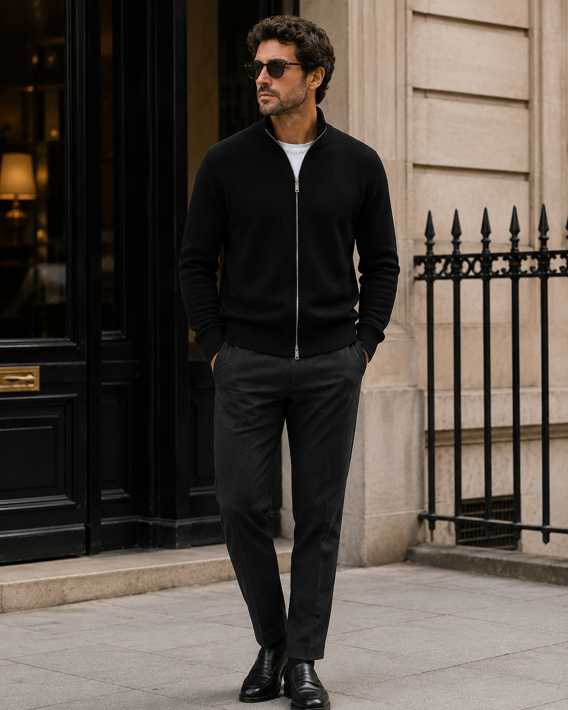 Men’s Zip-Up Knit Cardigan - 100% Goat Cashmere Wool