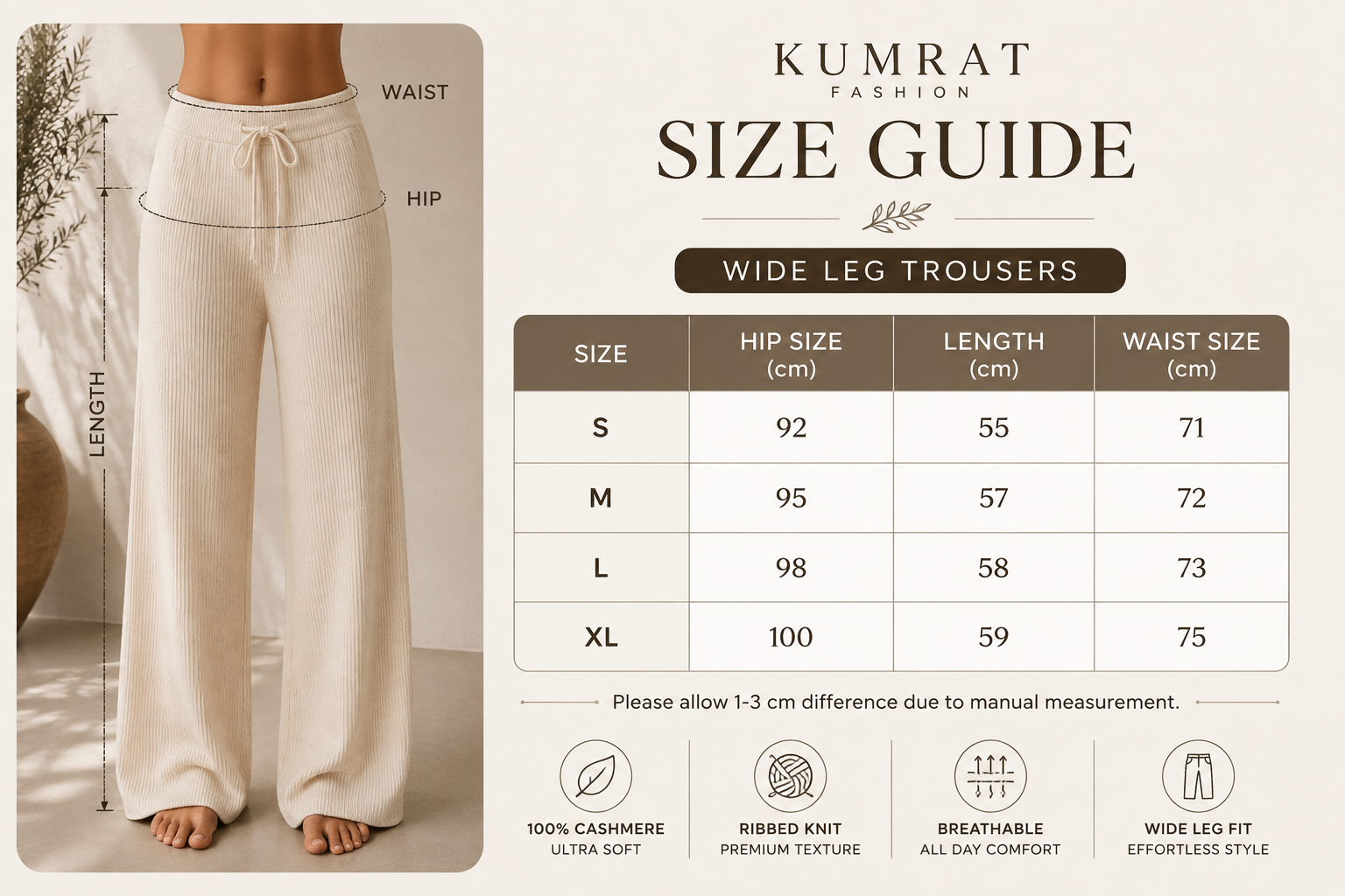 Women’s Cashmere Ribbed Wide-Leg Trousers