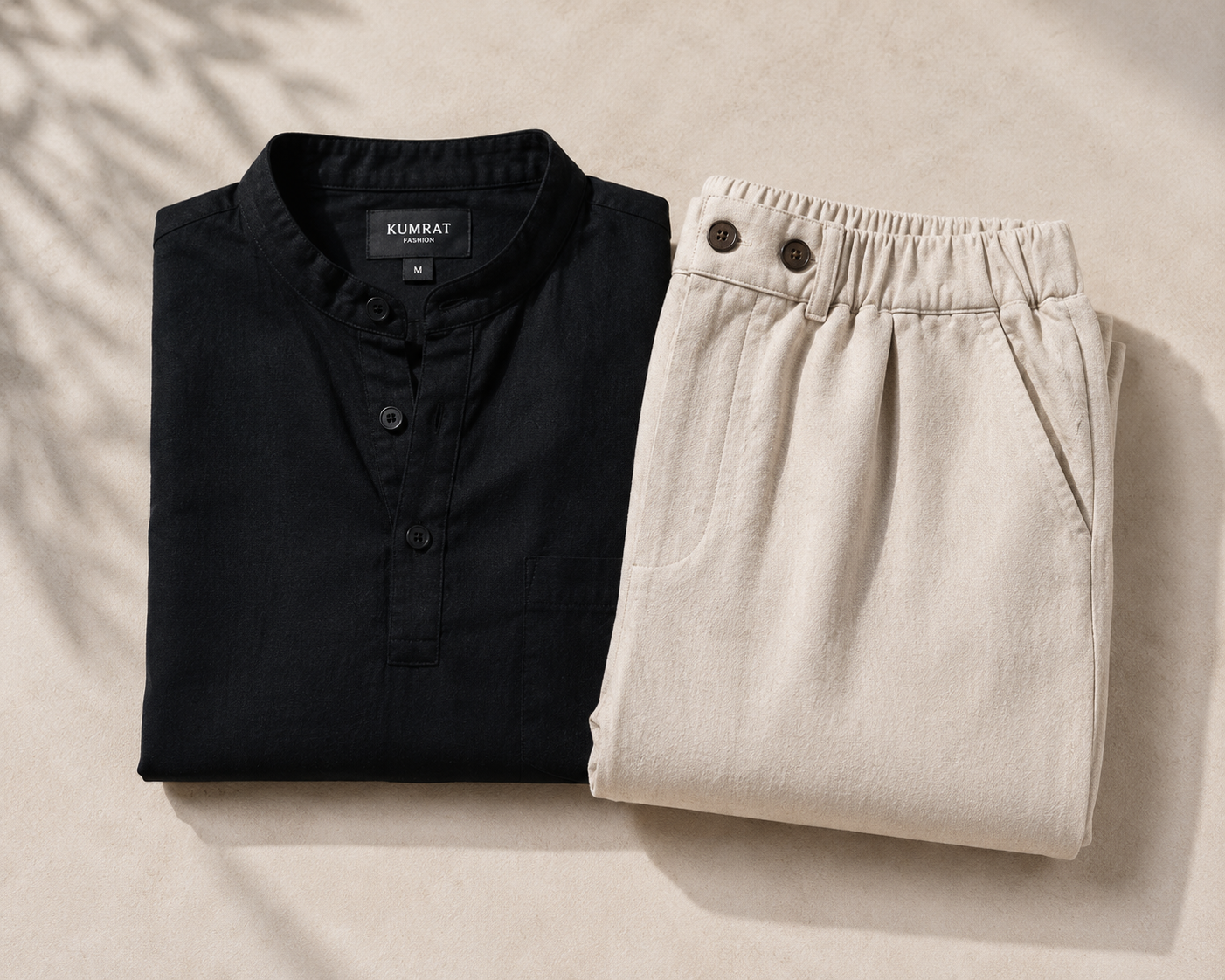 Men’s Mandarin Collar Shirt & Linen Trouser Set | Mix & Match Outfit