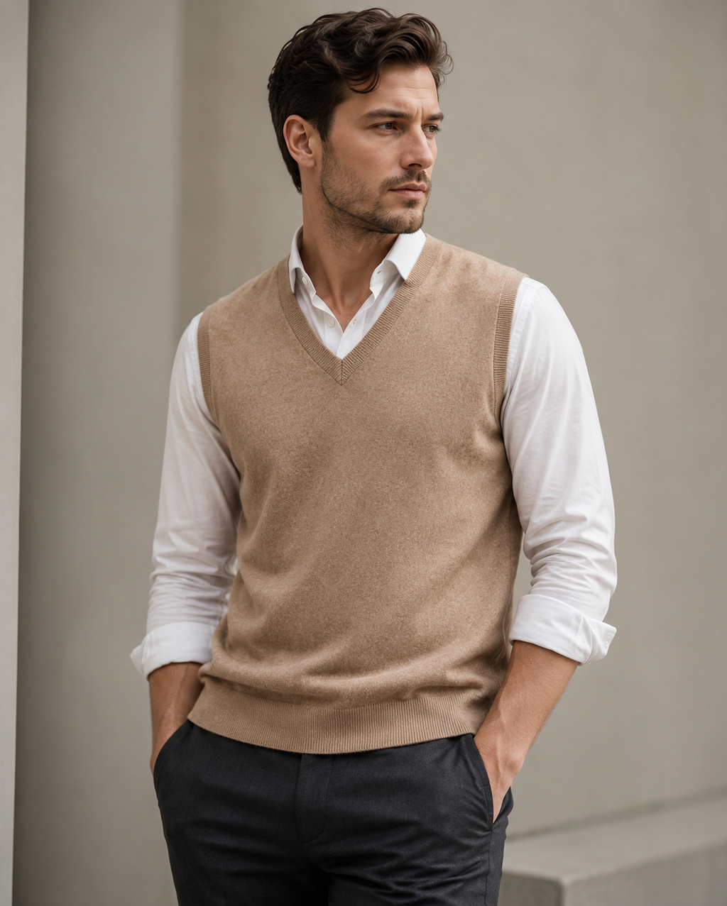 Men’s V-Neck Knitted Vest Sleeveless Sweater - 100% Merino Wool
