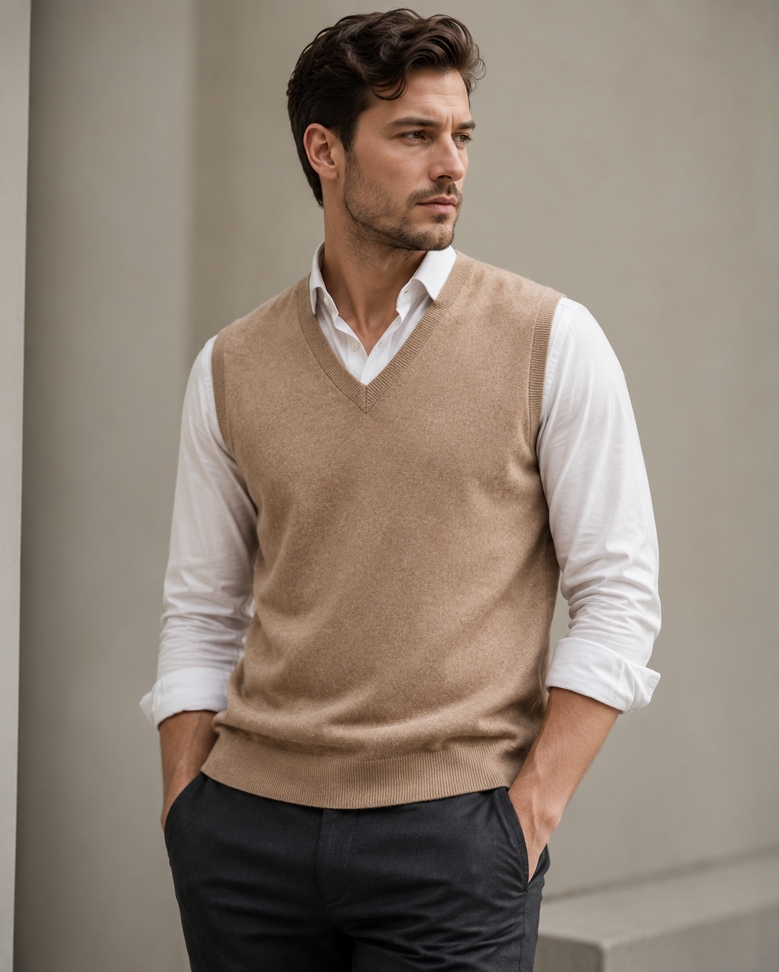 Men’s V-Neck Knitted Vest Sleeveless Sweater - 100% Merino Wool