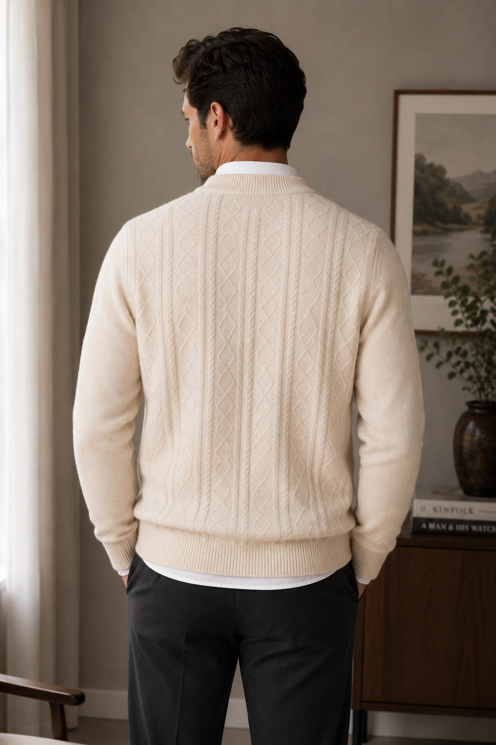 Men’s Cable Knit Sweater-100% Merino Wool