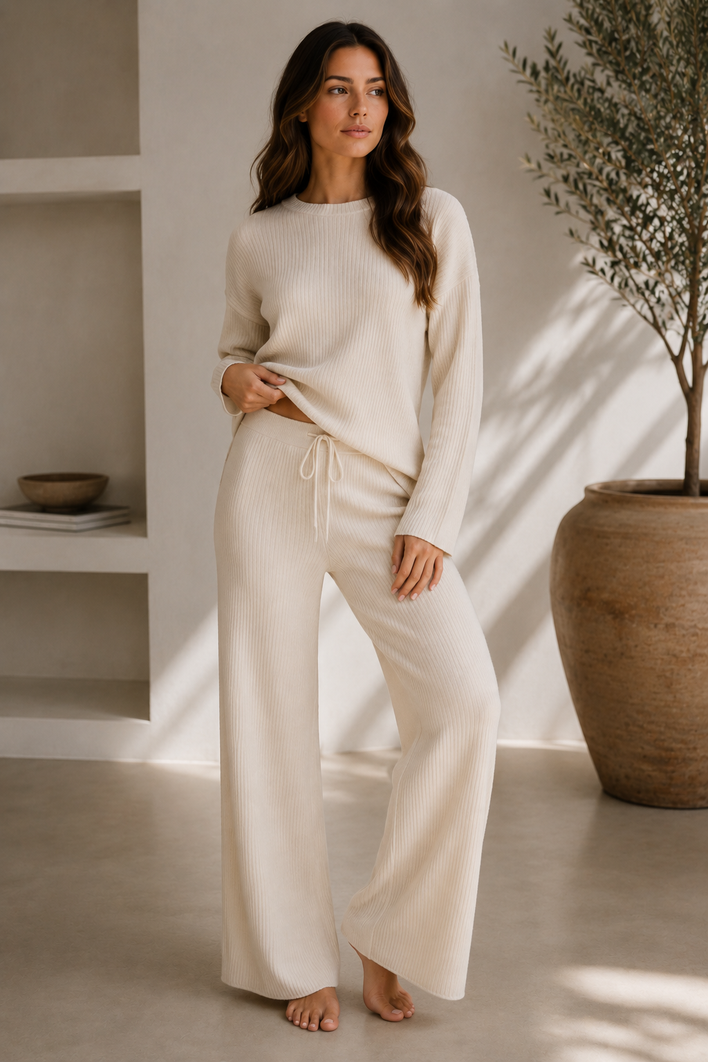 Women’s Cashmere Ribbed Wide-Leg Trousers