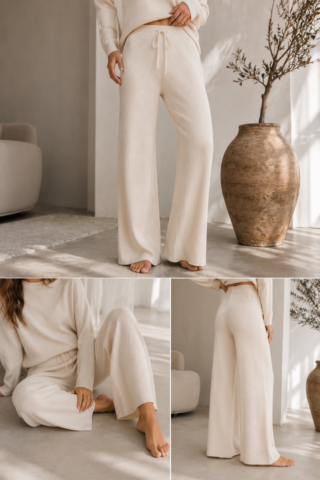 Women’s Cashmere Ribbed Wide-Leg Trousers
