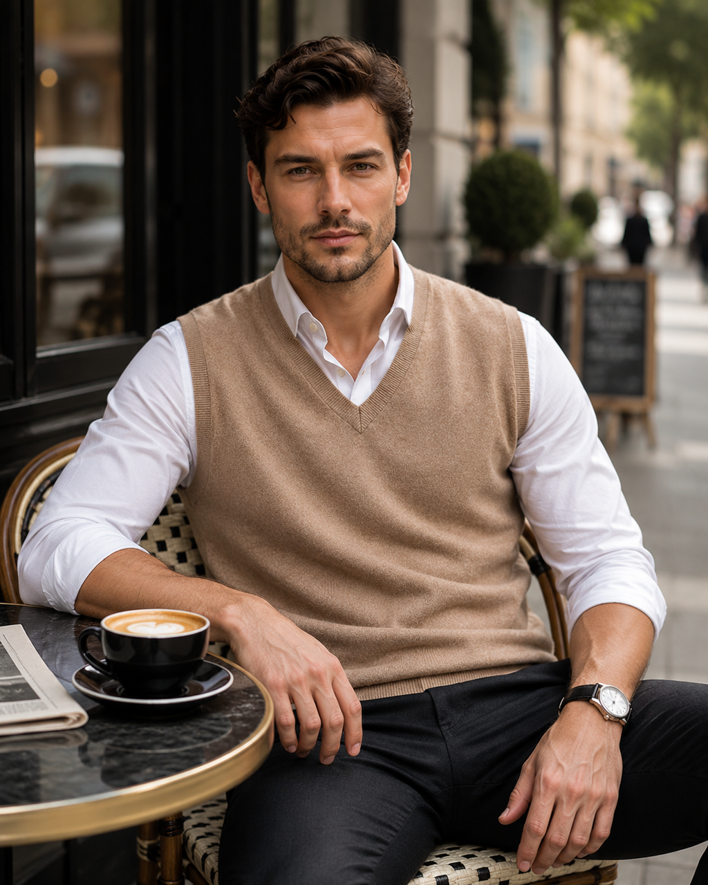 Men’s V-Neck Knitted Vest Sleeveless Sweater - 100% Merino Wool