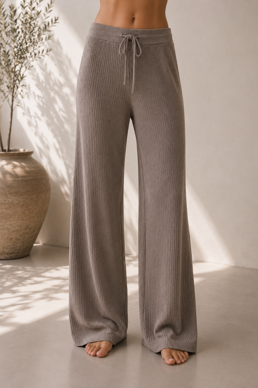 Women’s Cashmere Ribbed Wide-Leg Trousers