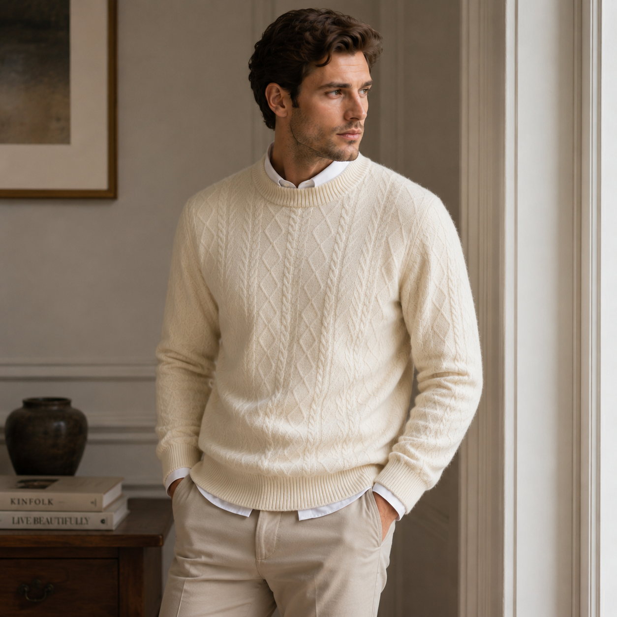 Men’s Premium Cable Knit Sweater-Cashmere Wool