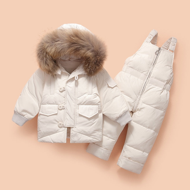 Winter Baby Boys Snowsuits Children's Down Jacket with Big Fur Hooed 4 Solid Colors with Zipper kids Down Jacket Set 2pcs rrkcq5-sy.myshopify.com