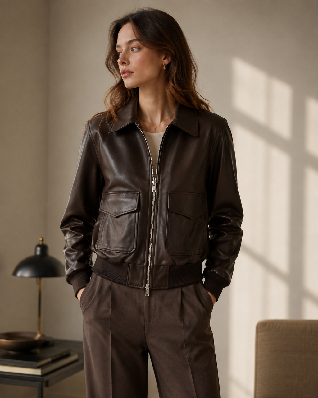 Women’s Premium Leather Jacket – Dark Coffee