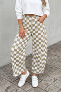 Women’s checkered denim barrel trousers product image