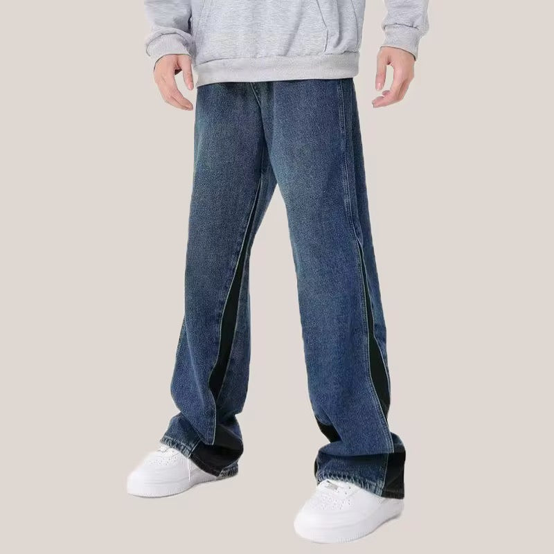 Men’s Oversized Panel Baggy Jeans – Streetwear Wide Leg Denim Pants