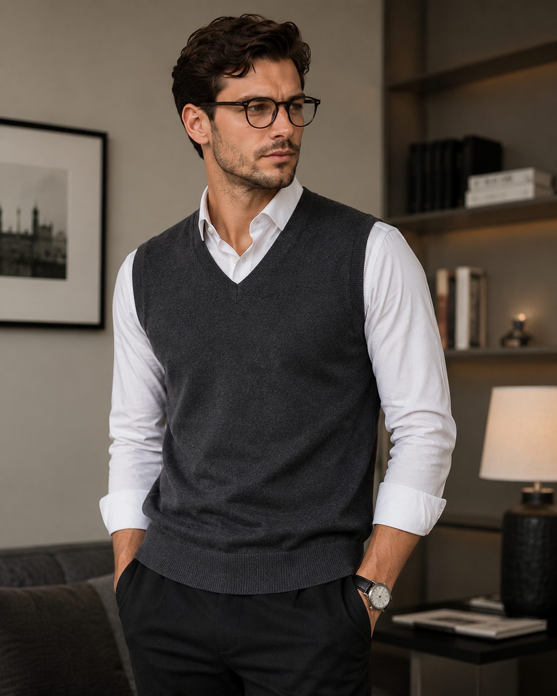 Men’s V-Neck Knitted Vest Sleeveless Sweater - 100% Merino Wool
