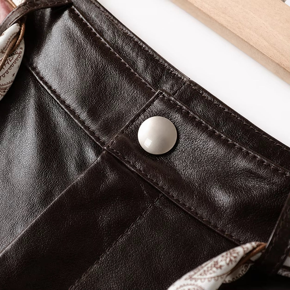 Women’s high-waisted straight leather trousers detail - Kumrat Fashion UK