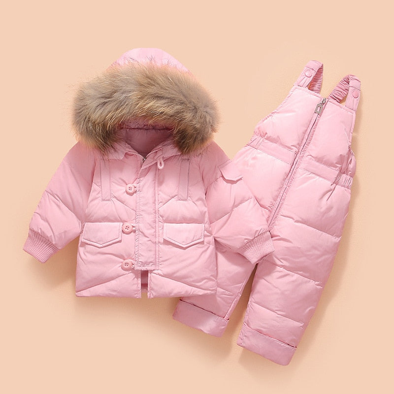 Winter Baby Boys Snowsuits Children's Down Jacket with Big Fur Hooed 4 Solid Colors with Zipper kids Down Jacket Set 2pcs rrkcq5-sy.myshopify.com