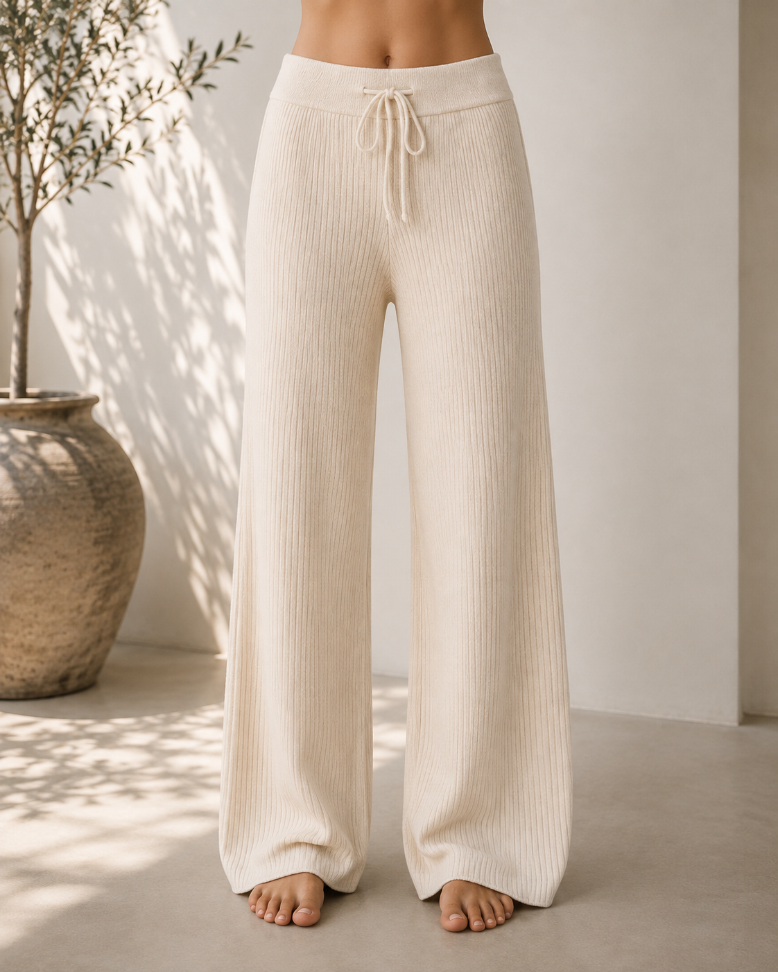 Women’s Cashmere Ribbed Wide-Leg Trousers