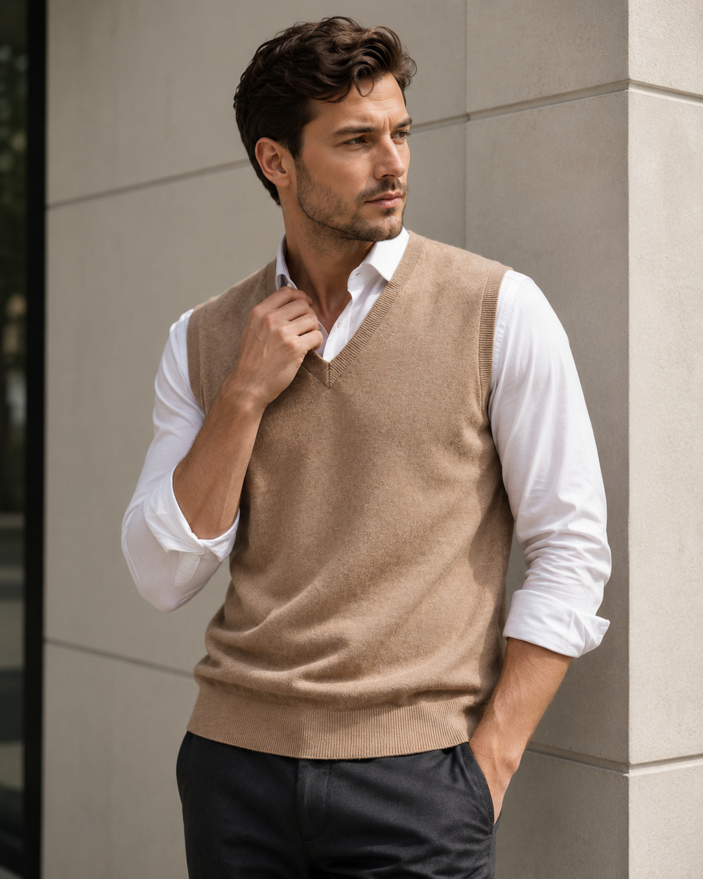 Men’s V-Neck Knitted Vest Sleeveless Sweater - 100% Merino Wool