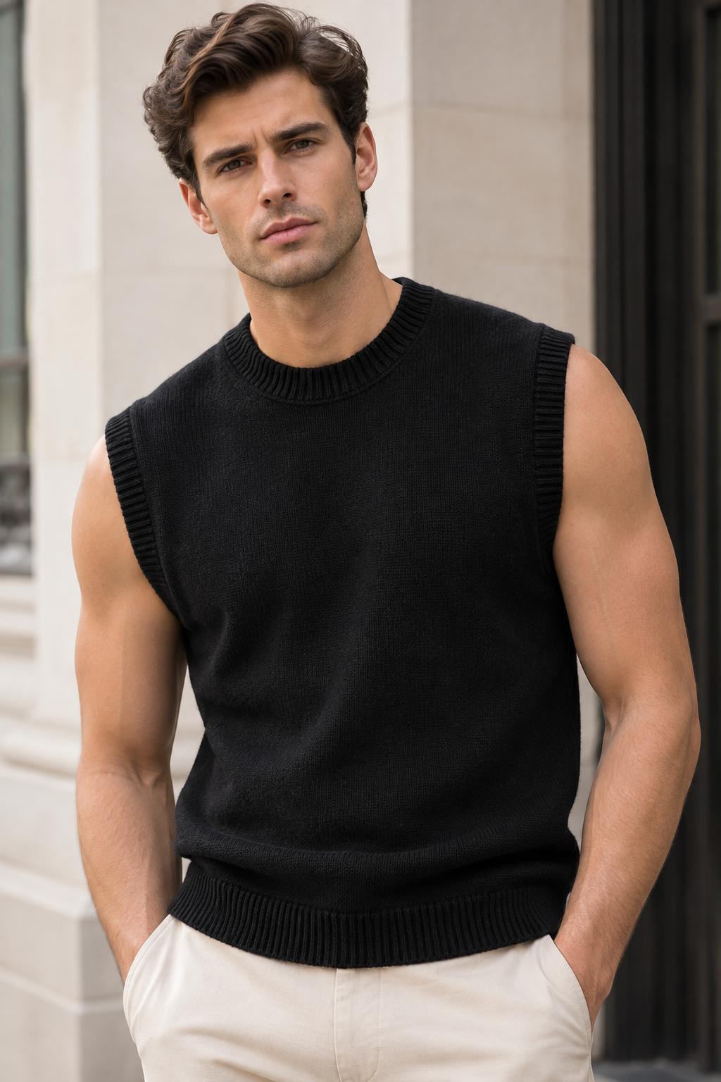 Premium Cashmere Sweater – Black, Skin & Charcoal Grey