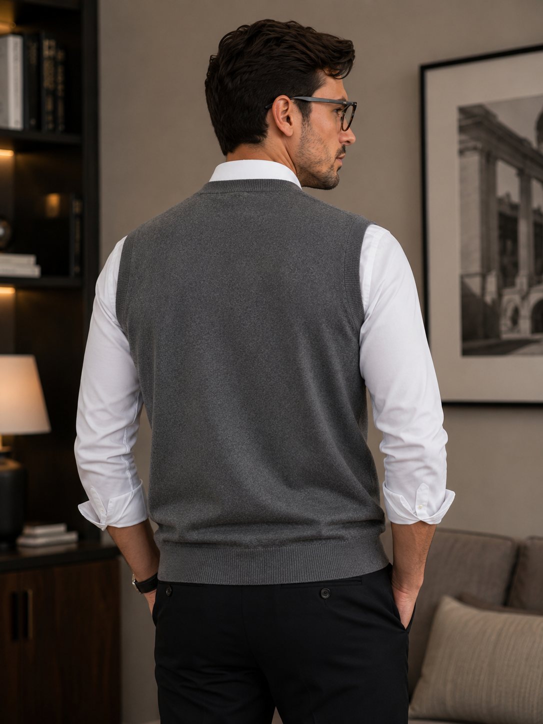Men’s V-Neck Knitted Vest Sleeveless Sweater - 100% Merino Wool