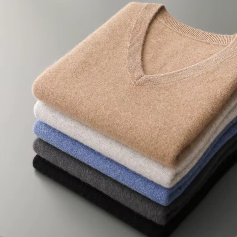 Men’s V-Neck Knitted Vest Sleeveless Sweater - 100% Merino Wool