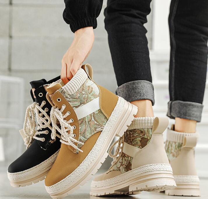 Autumn canvas high top shoes men's casual motorcycle short boots workwear boots hiking Martin boots board shoes