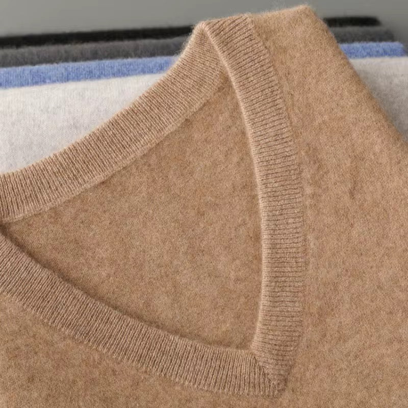 Men’s V-Neck Knitted Vest Sleeveless Sweater - 100% Merino Wool