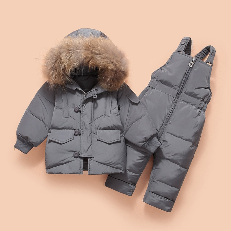 Winter Baby Boys Snowsuits Children's Down Jacket with Big Fur Hooed 4 Solid Colors with Zipper kids Down Jacket Set 2pcs rrkcq5-sy.myshopify.com