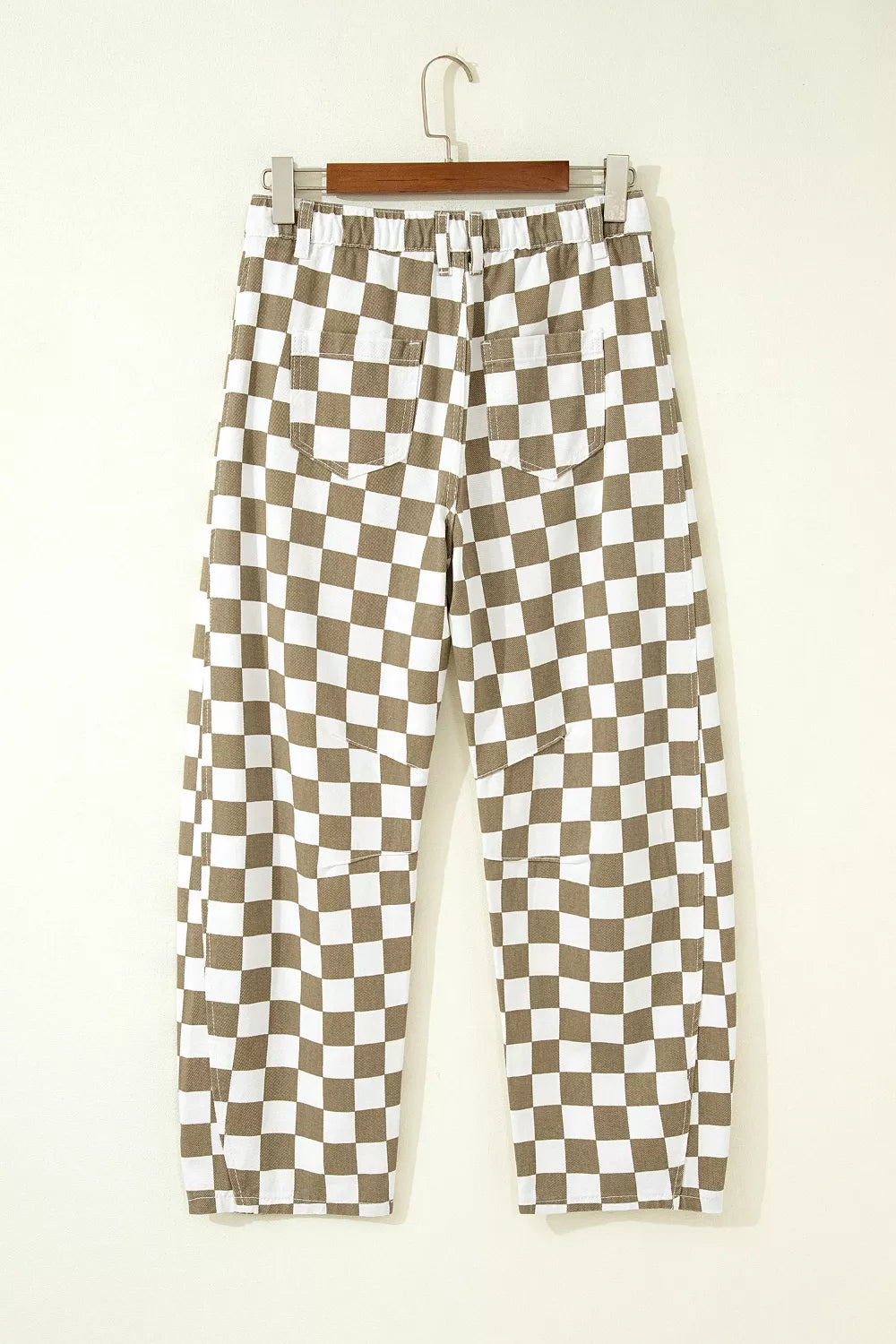 Women’s checkered denim barrel trousers product image