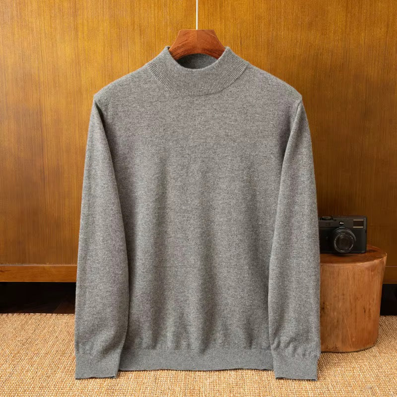 Men’s Premium Mock Neck Knit Sweater – Soft Touch Ribbed Jumper