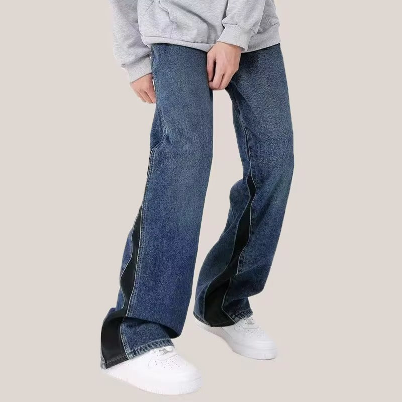 Men’s Oversized Panel Baggy Jeans – Streetwear Wide Leg Denim Pants