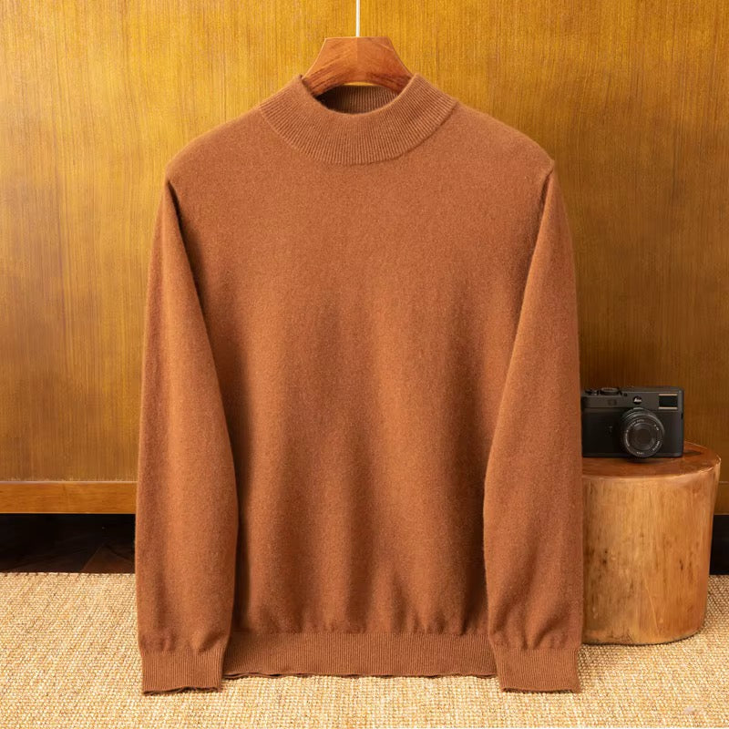 Men’s Premium Mock Neck Knit Sweater – Soft Touch Ribbed Jumper