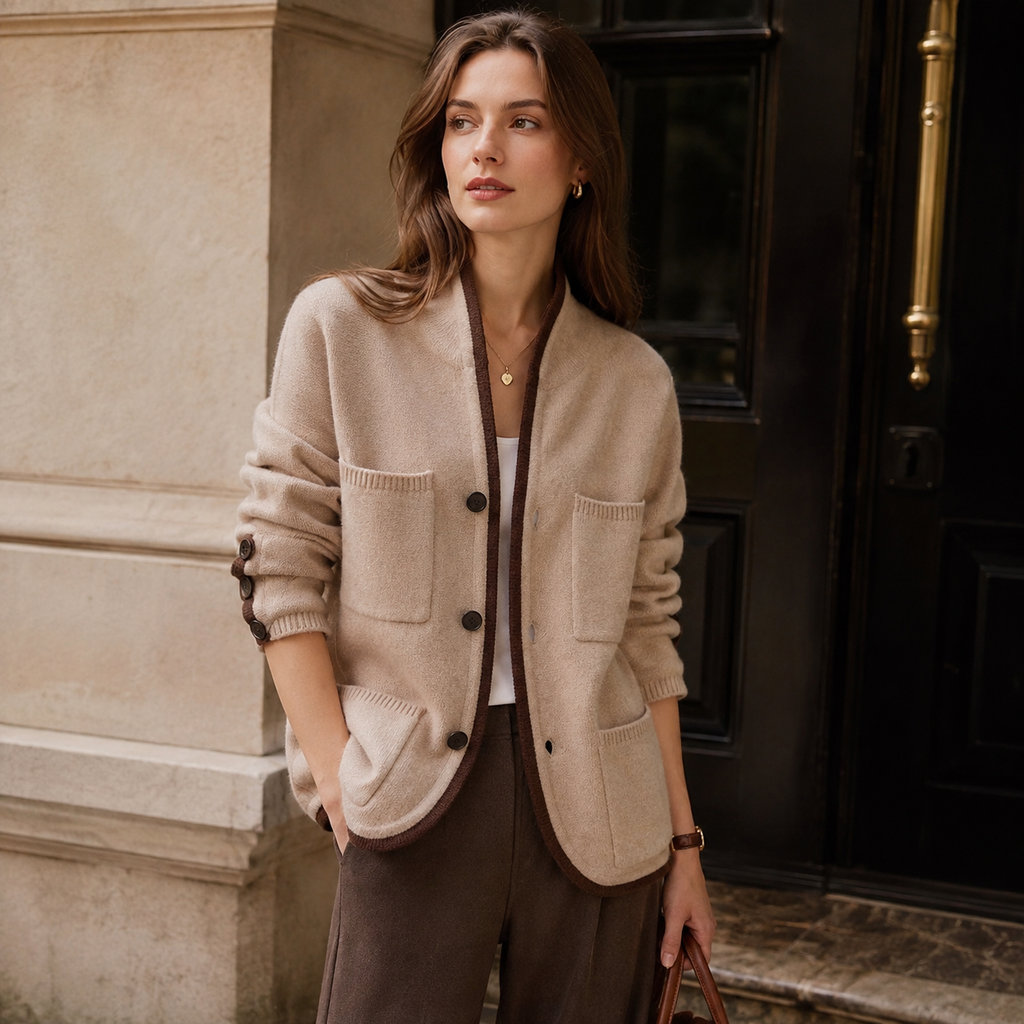 Women’s Contrast Trim Knit Cardigan – Premium Button Front