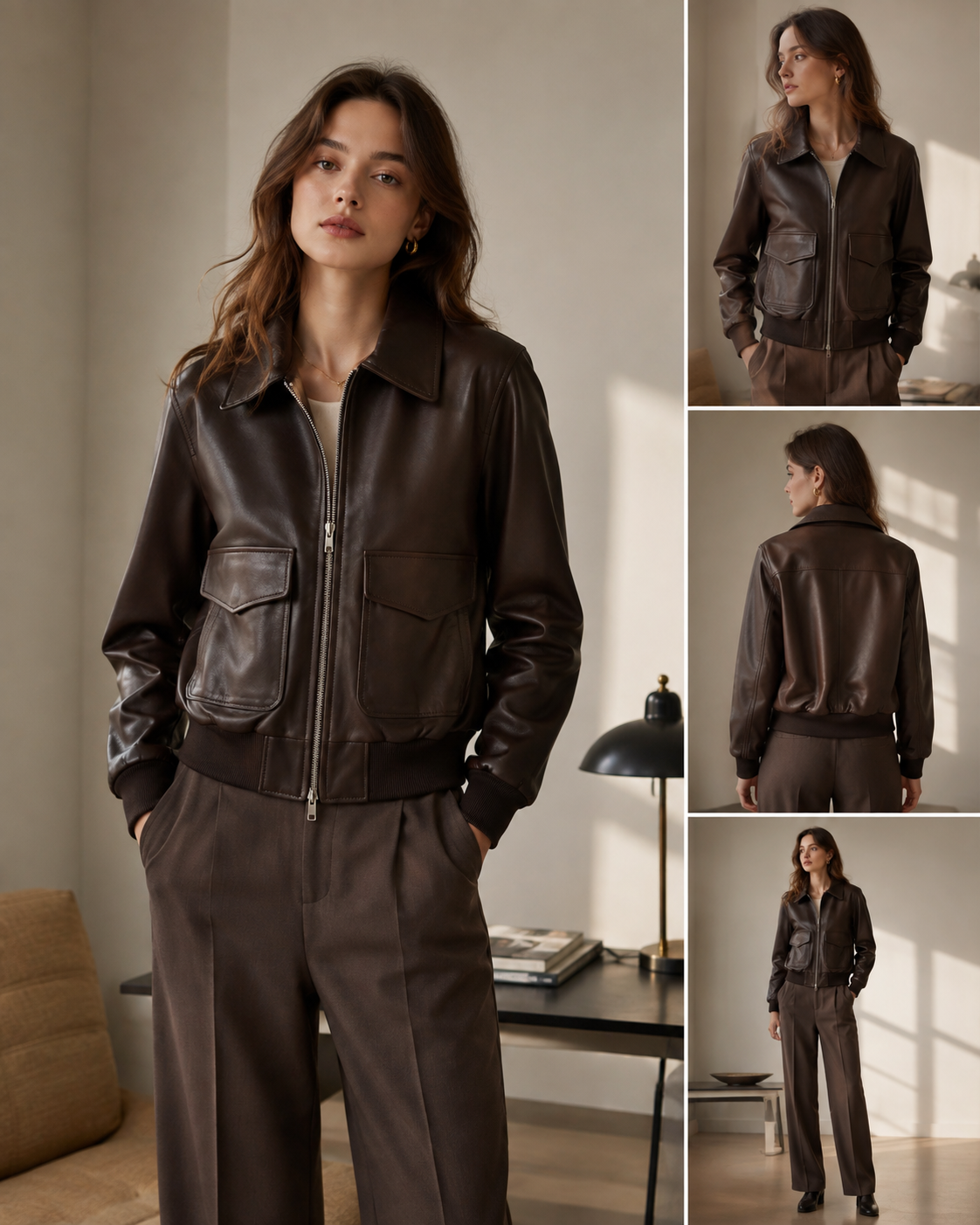 Women’s Premium Leather Jacket – Dark Coffee