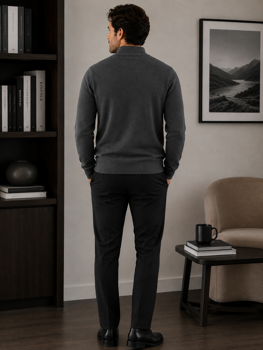 Men’s Zip-Up Knit Cardigan - 100% Goat Cashmere Wool