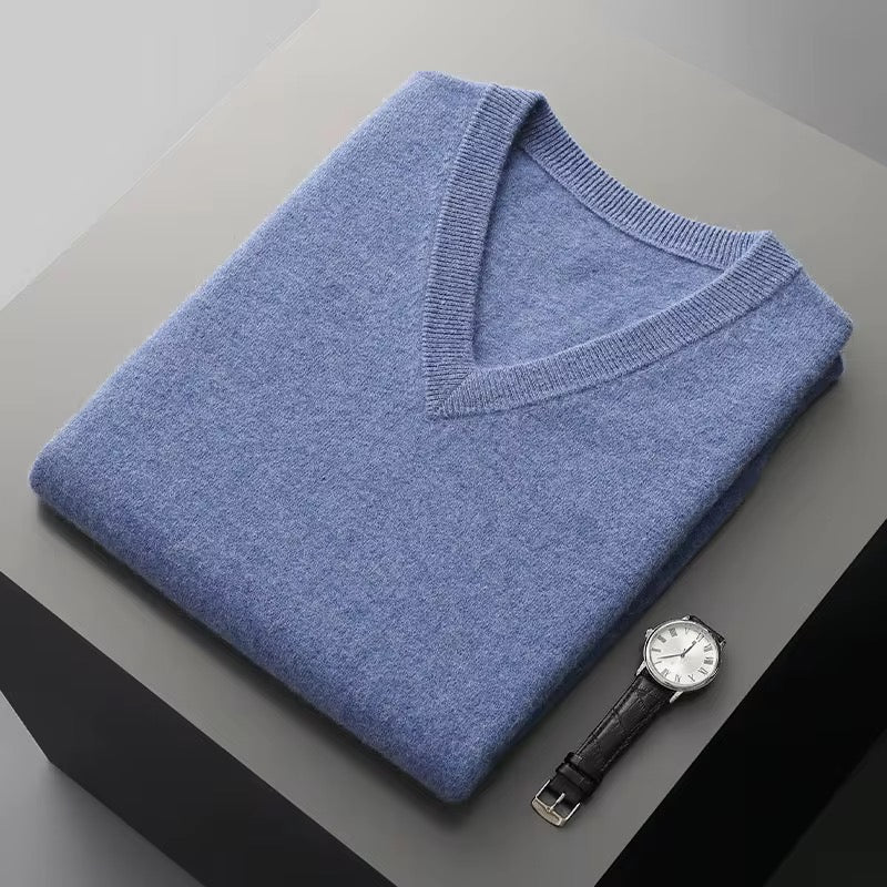 Men’s V-Neck Knitted Vest Sleeveless Sweater - 100% Merino Wool