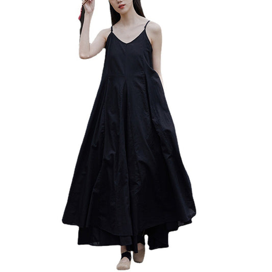 Willow leaf splicing large swing bottom suspender skirt spray dyed dress