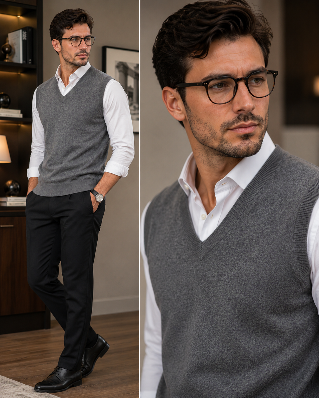 Men’s V-Neck Knitted Vest Sleeveless Sweater - 100% Merino Wool