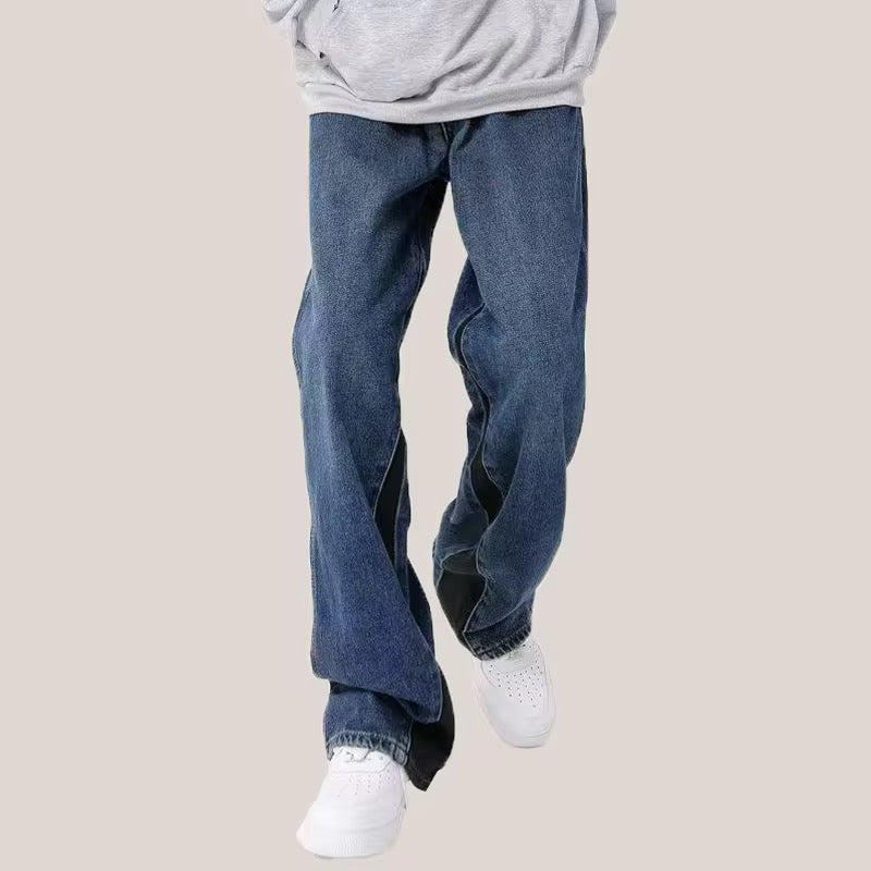 Men’s Oversized Panel Baggy Jeans – Streetwear Wide Leg Denim Pants