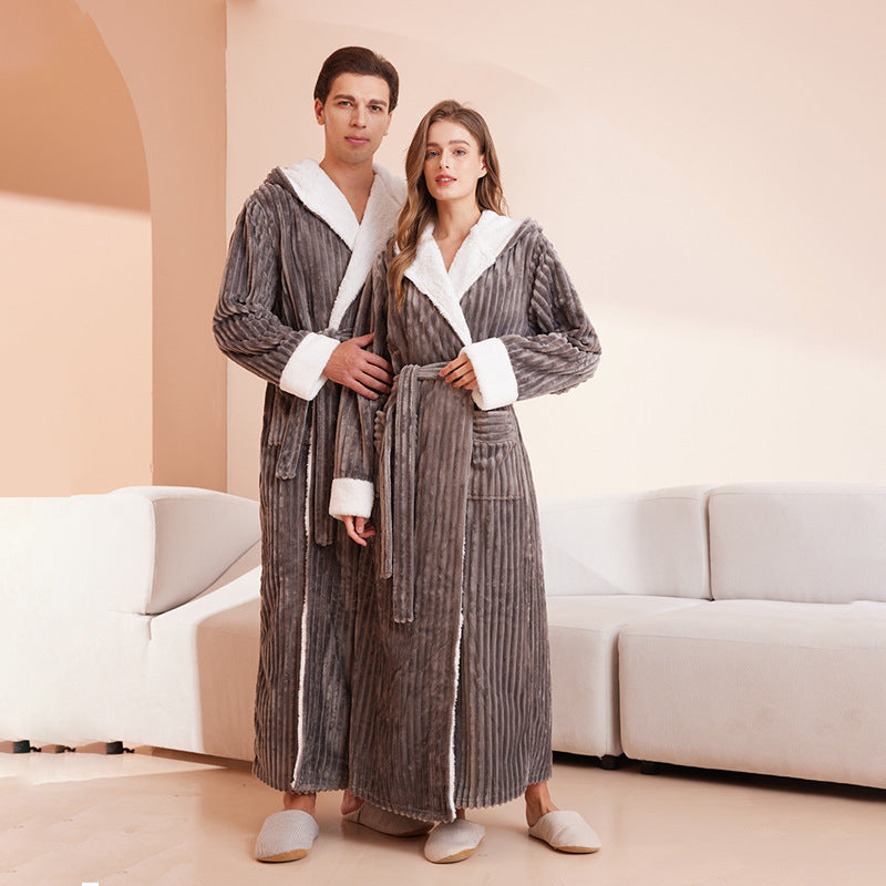 Couple's sleeping robe European size extra long plus fat hooded men's and women's bathrobe rrkcq5-sy.myshopify.com