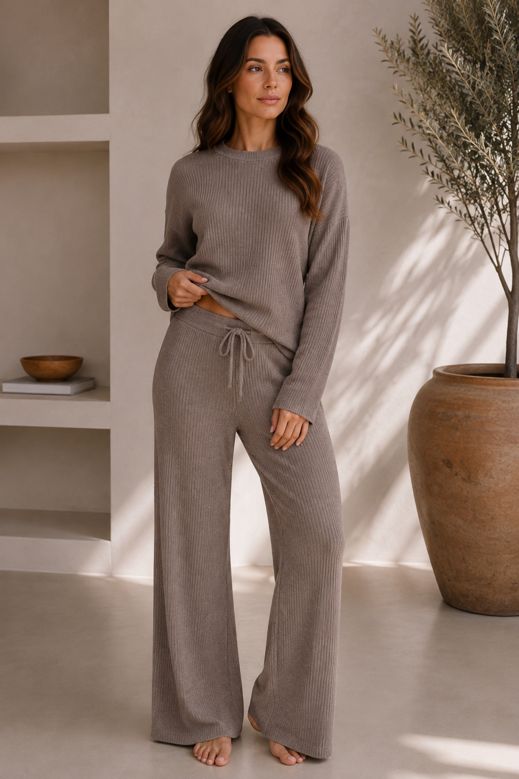Women’s Cashmere Ribbed Wide-Leg Trousers